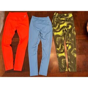 Gymshark Leggings Lot 3 Medium - Orange, Light Blue, Yellow/Black Preowned